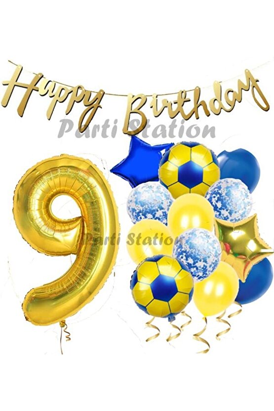 Balon Set Sarı Lacivert 9 Yaş Balon Set Futbol Balon Set Doğum Günü Balon Set