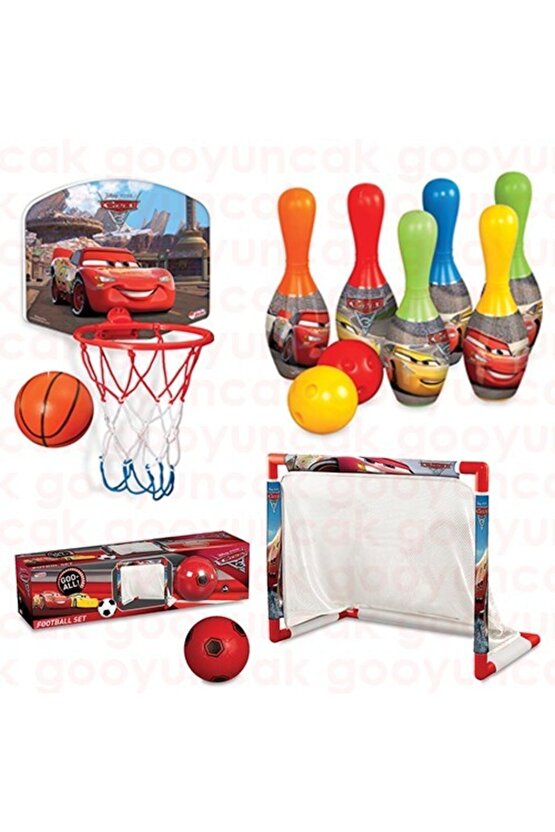 Cars 3in1 Aktivite Seti Küçük Boy Basket Potası Futbol Seti Bowling Seti