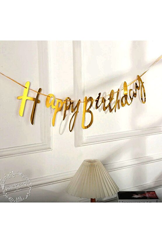 Happy Birthday Italik Yazı Parlak Süs Doğum Günü Banner