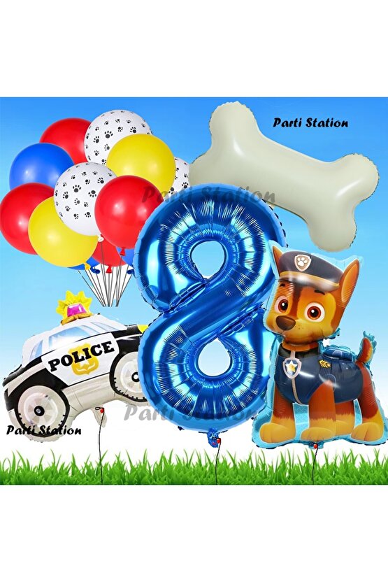Paw Patrol Chase Polis Köpek Konsept 8 Yaş Doğum Günü Parti Balon Set Paw Patrol Kemik Balon Set