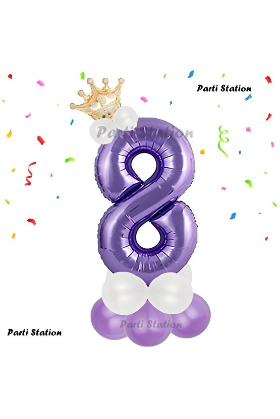 Mor Rakam Balon 8 Yaş Doğum Günü Seti Mor Renk Lila Renk Konsept Yaş Balon Karşılama Seti