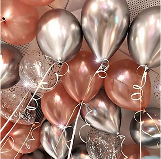 Krom gümüş 6 adet rose gold Metalik 6 adet gümüş konfetili şeffaf balon 6 adet balon set