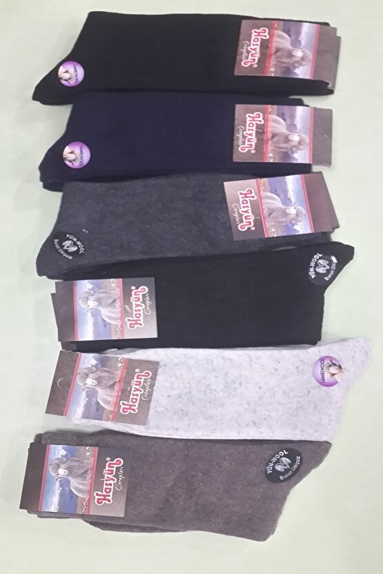 Kuzu Yünü Dikişsiz Burunlu Erkek Çorabı 6lı Paket Karışık Renk