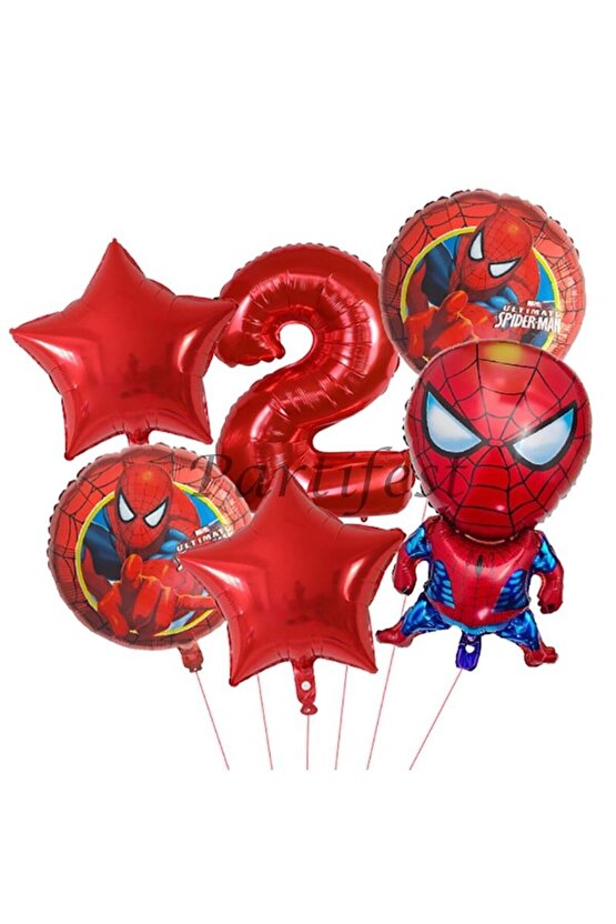 Spiderman Örümcek Adam 2 Yaş Balon Set Balon Folyo Set Spiderman Konsept Doğum Günü Set Yaş Balon
