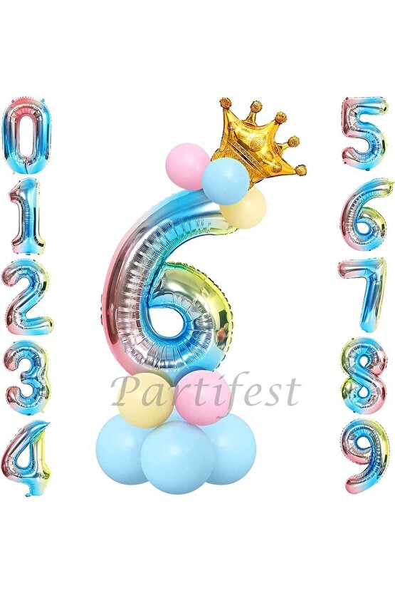 Unicorn Konsept 6 Yaş Rakam Balon Karşılama Seti Doğum Günü Parti Seti