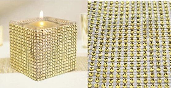 YILBAŞI 24 Sıra Plastik Içi Boş Taş Görünümlü Gofret Şerit Gold Renk 1 Metre