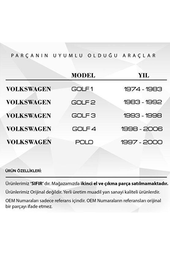 Volkswagen Golf 1, 2, 3, 4 , Polo Için Vites Körüğü Uyumlu