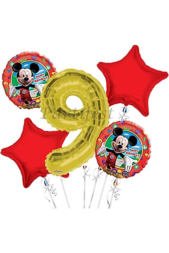 Mickey Mouse 9 Yaş Balon Set Mickey Mouse Folyo Balon Set Konsept Doğum Günü Set Yaş Balon
