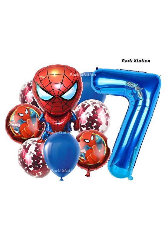Spiderman Yıldız Balonlu 7 Yaş Konsept Doğum Günü Balon Set Örümcek Adam Spiderman Balon Set