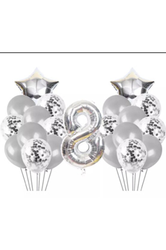 8 Yaş Konfetili Şeffaf Balon Seti Doğum Günü Parti Seti