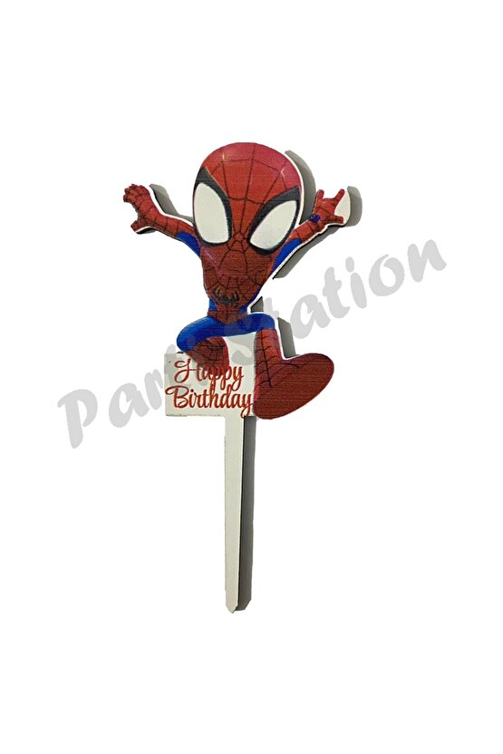 Pasta Üstü Ahşap Spiderman Büyük Kürdan Süs 12 cm Spiderman Konsept Doğum Günü Parti Malzemeleri