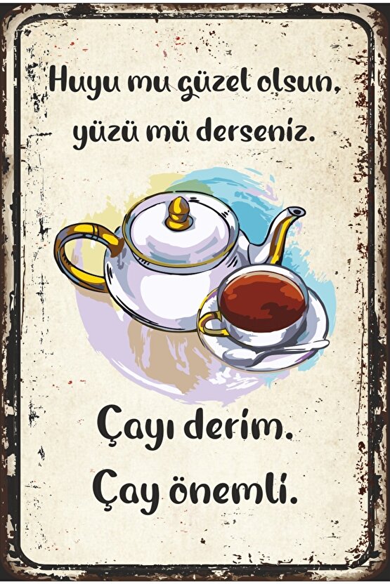 Çay Önemli Mutfak Dekor Retro Ahşap Poster