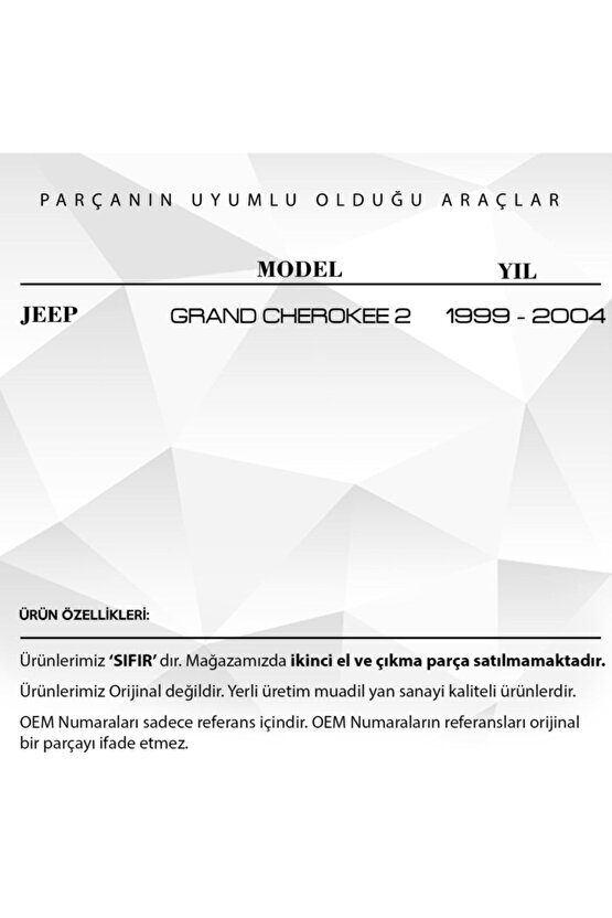 Jeep Grand Cherokee 2 Için Arka Kapı Cam Kriko Plastiği  Sağ Uyumlu