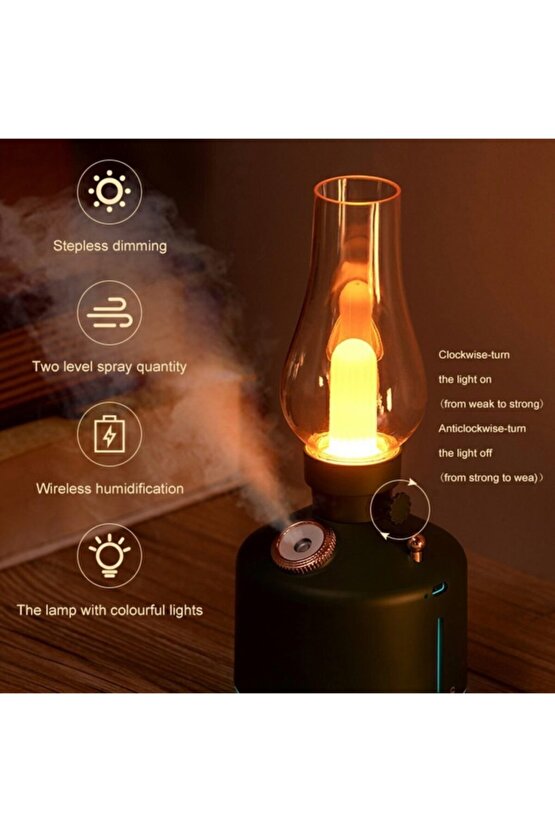 Retro Hava Nemlendirici Vintage Gece Lambası Mist Püskürtücü Aromaterapi Difüzör Hava Nemlendirici