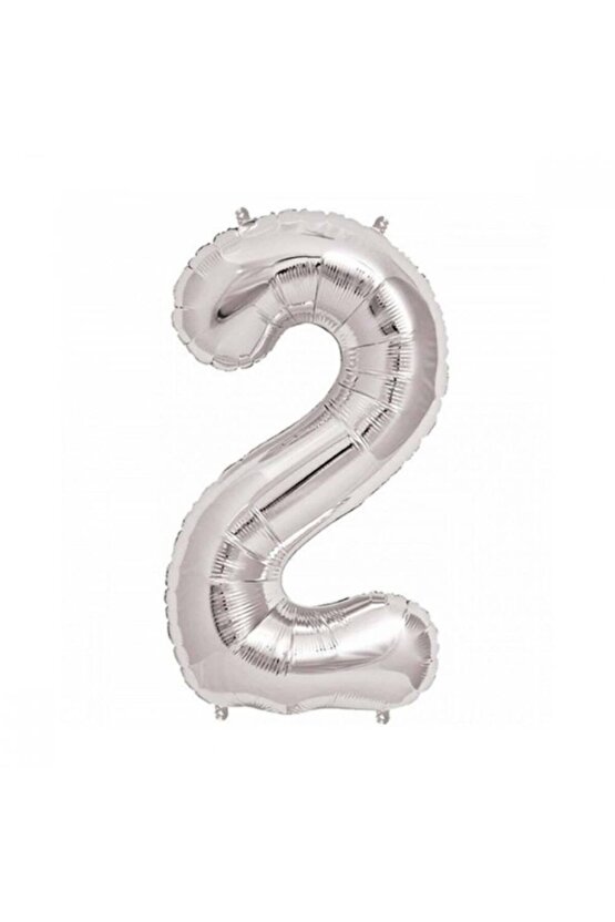 2 Rakamlı Metalik Gri Folyo Balon 40 Inc 100cm 2 Sayılı Helyum Balonu Gümüş Balon