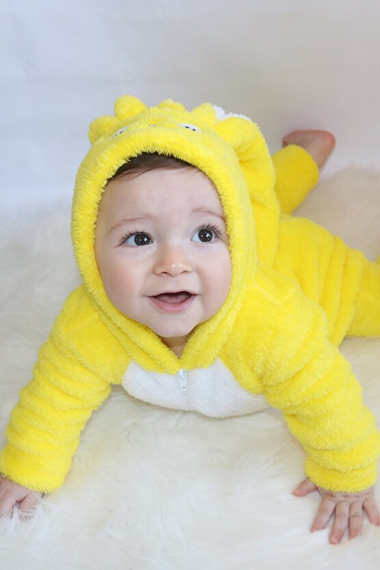 Unisex Bebek Sarı Peluş Tavşanlı Tulum 