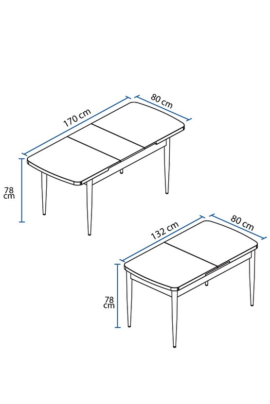Fiona 80x132 Mdf Beyaz Masa Metal Ayaklı Açılabilir Üst Kalite Mutfak Masası