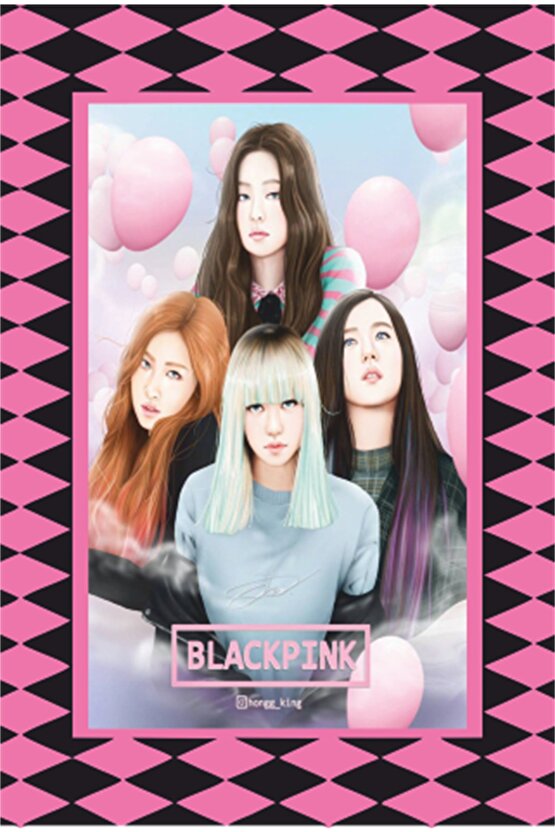 K-pop Black Pink Çerçeve Görünümlü Retro Ahşap Poster-12