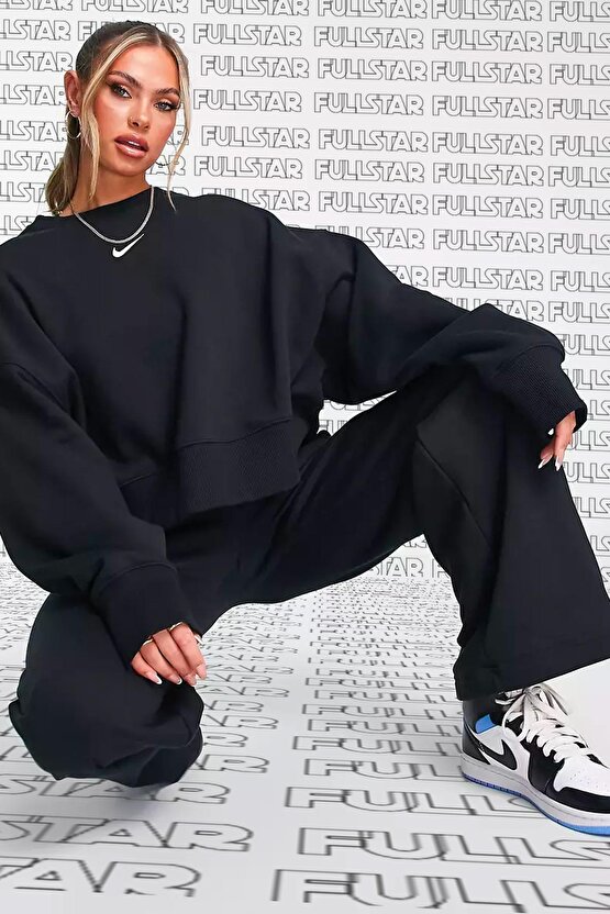 Sportswear Essential Collection Fleece Oversized Crew Kadın Sweatshirt Siyah