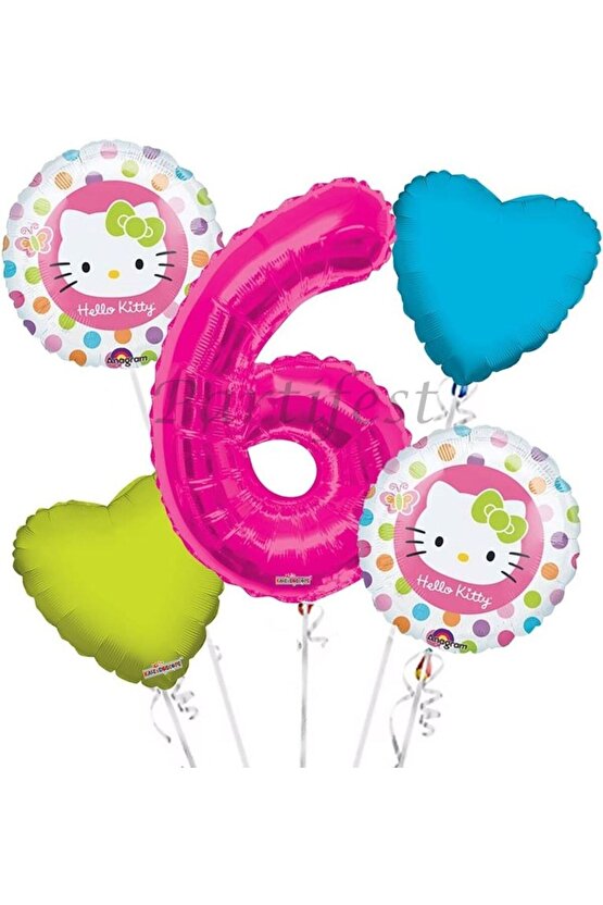 Hello Kitty 6 Yaş Balon Set Hello Kitty Folyo Balon Set Konsept Doğum Günü Set Yaş Balon