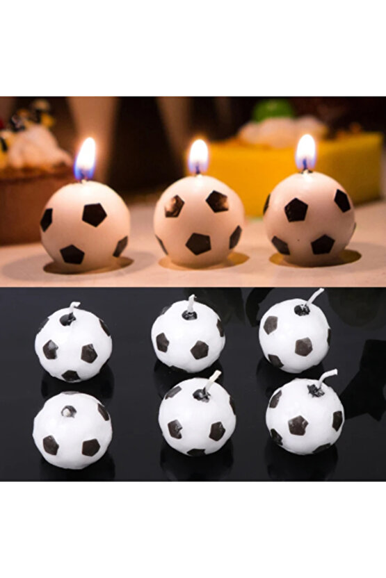 Futbol Topu Pasta Mumu 6lı 2x2 cm Futbol Konsept Doğum Günü Parti Pasta Mumu