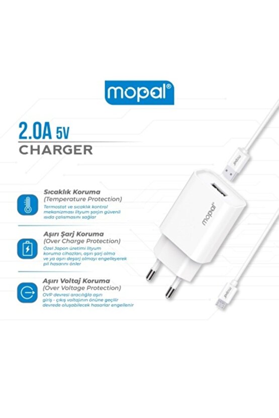 Mopal Mikro Usb Şarj Başlığı Ve Data Kablosu 5v 2a Şarj Aleti M03