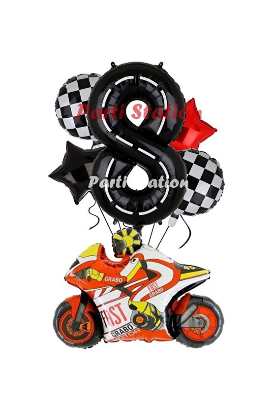 Motosiklet Yarış Motoru Konsept 8 Yaş Balon Set Motosiklet Doğum Günü Balon Set