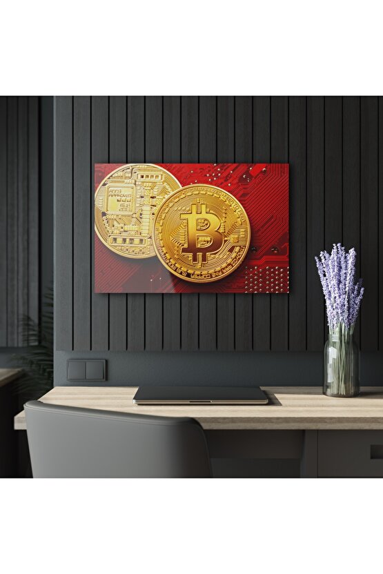 Bitcoin Kripto BTC Crypto Para 2 Cam Tablo Duvar Dekoru