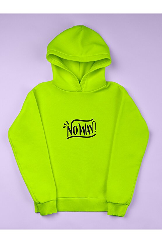 Noway Baskılı Tasarım 3 Iplik Kalın Neon Sarı Hoodie Sweatshirt