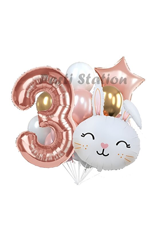 Tavşan Bunny Konsept 3 Yaş Balon Set Easter Sevimli Tavşan Woodland Doğum Günü Parti Balon Buketi