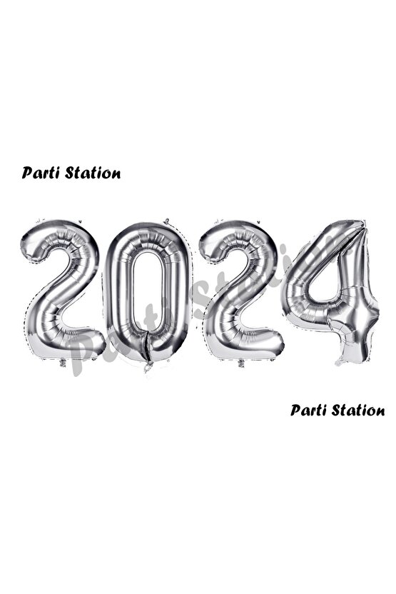 Yılbaşı 2024 Gümüş Renk Rakam Balon Seti 76 cm Yılbaşı Balon Seti