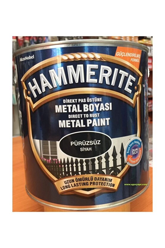 Hammerite Direk Pas Üstüne Düz Metal Boyası 0.75 Lt Siyah
