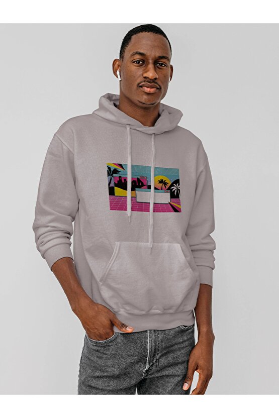 Vapor Wave Pc Design Baskılı Tasarım 2 Iplik Şardonlu Siyah Hoodie Sweatshirt