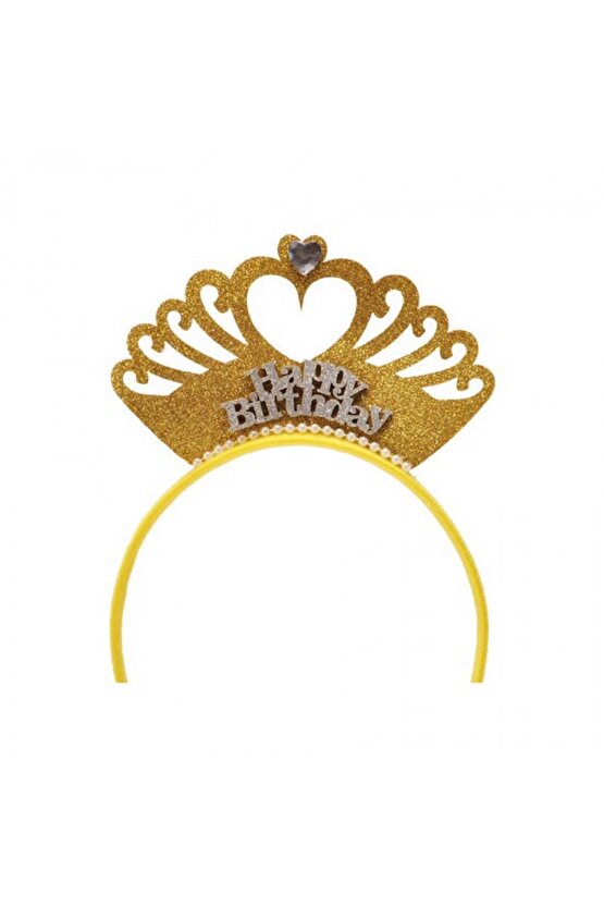 1 Adet Happy Birthday Altın Gold Renk Parlak Prenses Taçlı Eva Doğum Günü Parti Tacı 1 Adet