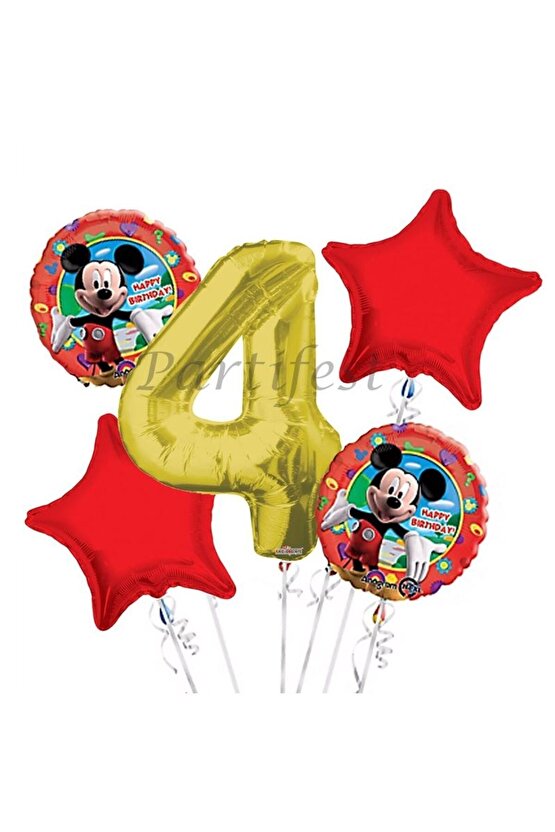 Mickey Mouse 4 Yaş Balon Set Mickey Mouse Folyo Balon Set Konsept Doğum Günü Set Yaş Balon