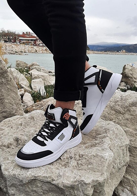 Dunlop 2238 Beyaz-Siyah, Fuspetli Ortapedik Boğazlı Basket Spor Ayakkabı