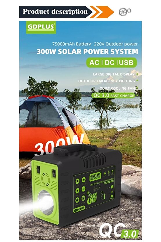 Güneş Enerji Panelli 300w Solar Güç Sistemi Kamp Doğa Balık Karavan Acil Durum Energy Power System