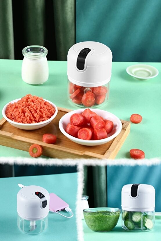 250 Ml Hazneli Mutfak Robotu Paslanmaz Bıçaklı Kompakt Şarj Edilebilir Mini El Rondosu Şarjlı Rende