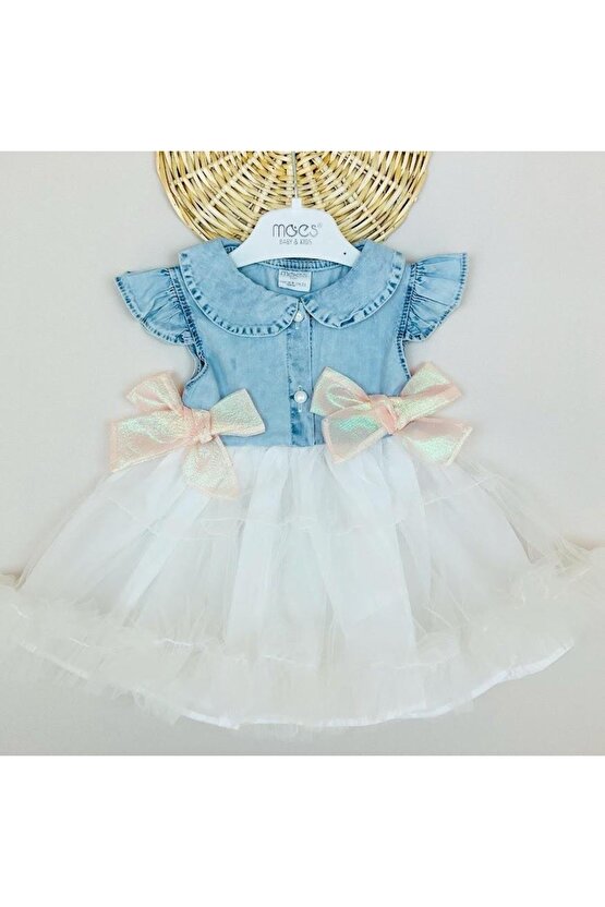 Kız Bebek Yazlık Doğum Günü Tütülü Kot Elbise