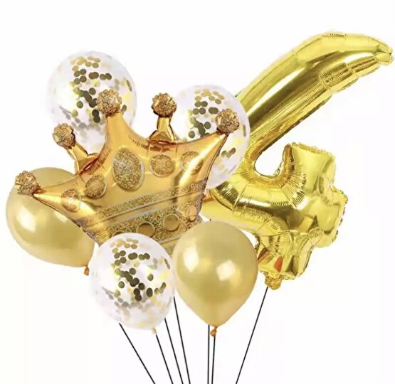 GOLD 4 YAŞ KRAL TACI FOLYO BALON SET