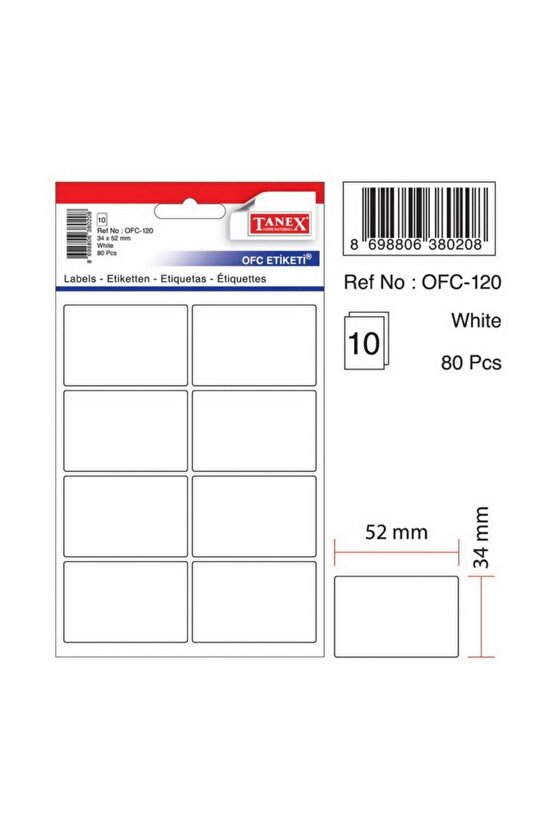 Ofc-120 Çıkartma Etiket 52x34 Mm Beyaz 80 Li Paket