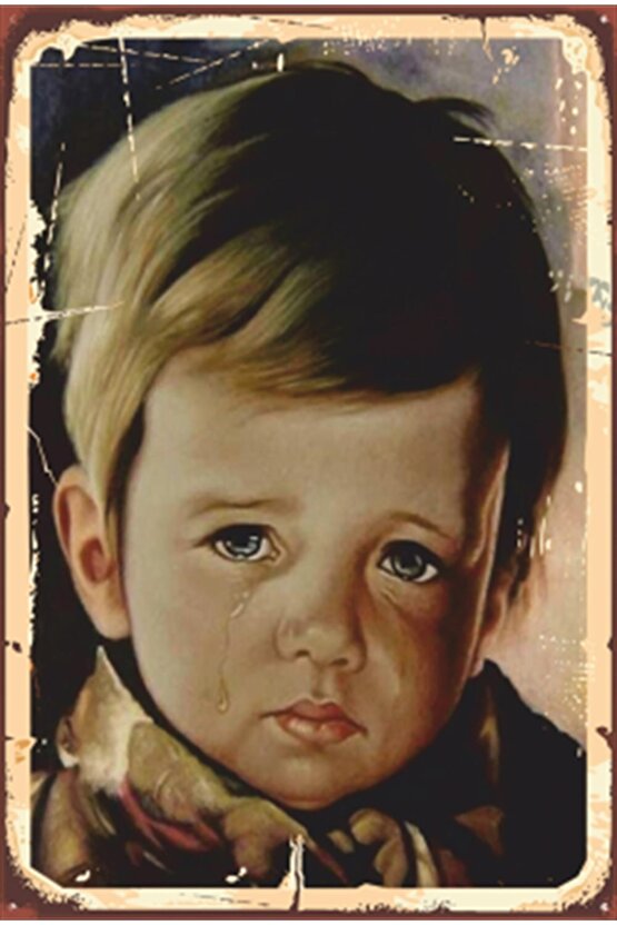 Ağlayan Çocuk Tablosu Retro Ahşap Poster