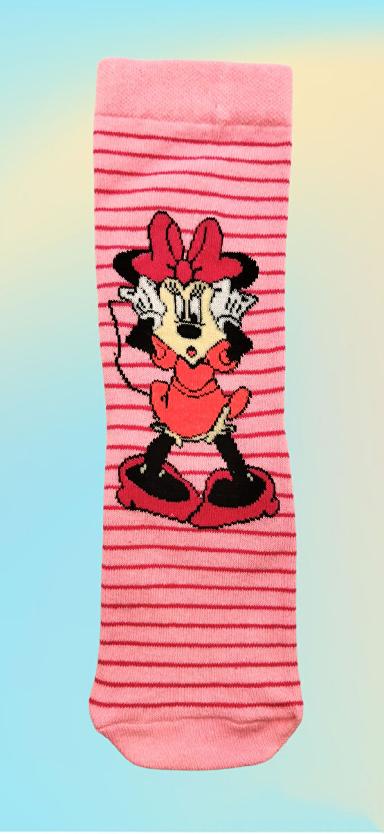 3lü Minnie Mouse Desenli Renkli Çorap