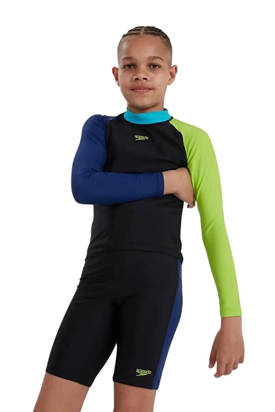 8-12871g742 - Colourblock Long Sleeved Erkek Çocuk Yüzücü Mayosu
