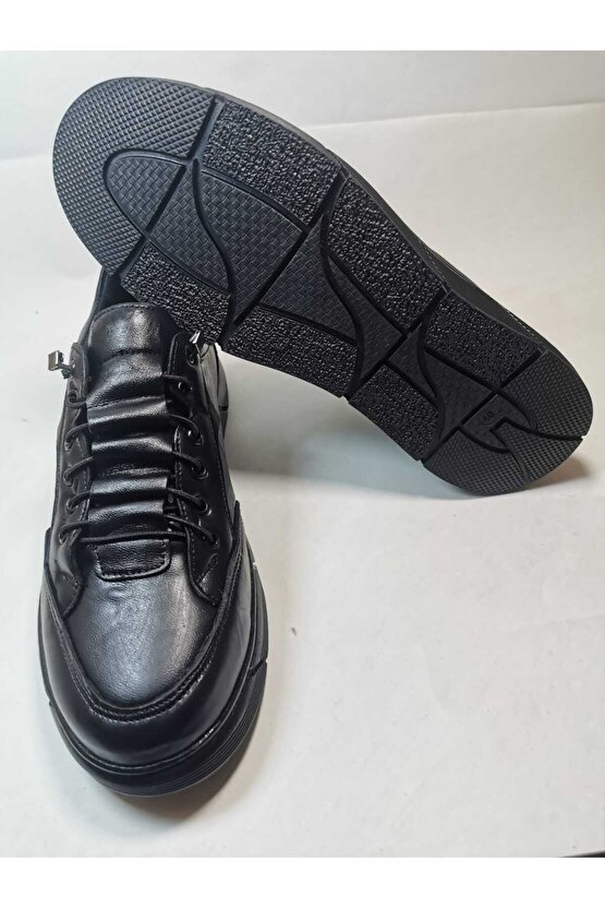 Erkek Siyah Bağcıklı Içi Sıcak Astar Hakiki Deri Ortapedik Poli Taban Rahat Ayakkabı