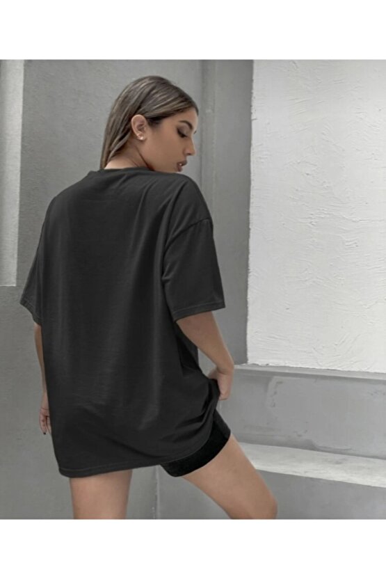 Kadın Oversize Siyah Palmiye Tshirt