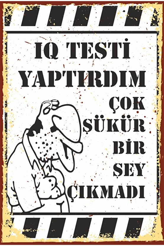 Iq Testi Yaptırdım Komik Sözler Retro Ahşap Poster