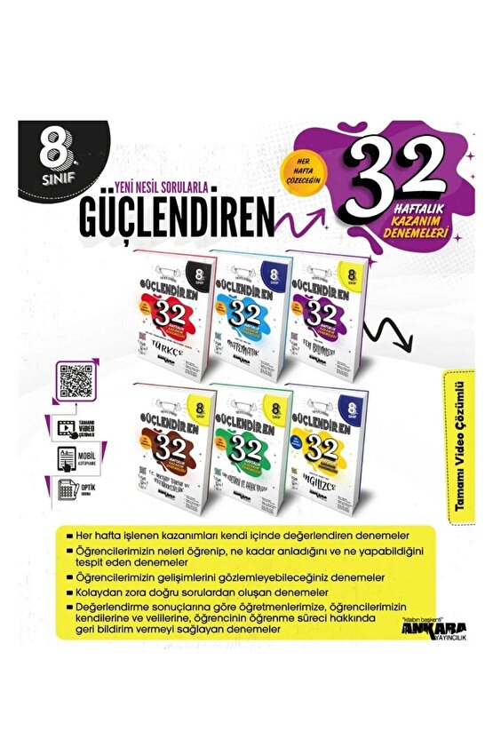 8. SINIF TÜM DERSLER 32 HAFTALIK GÜÇLENDİREN DENEME SETİ +