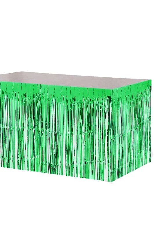 Masa Örtüsü ve Etek Set Plastik Kırmızı Renk Masa Örtüsü Yeşil Renk Metalize Sarkıt Masa Eteği Set
