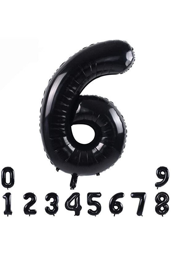 Siyah Rakam Balon Folyo 6 Yaş Rakam Balon 76cm (34 Inc Helyum Uyumlu)